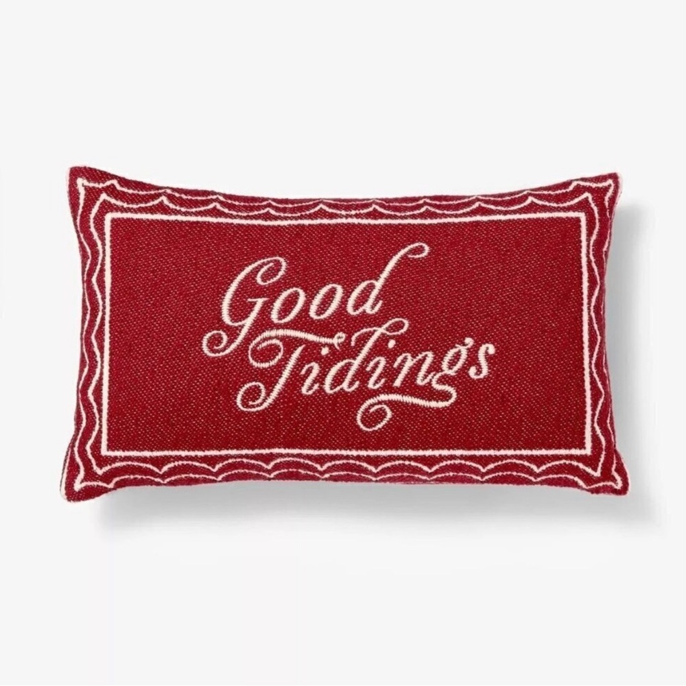 Oversized Woven Good Tidings Lumbar Throw Pillow Red/Cream - Threshold™
